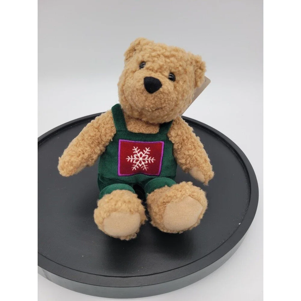 Hallmark Christmas Plush Teddy Bear Green Velvet Overalls Snowflake Sherpa 10